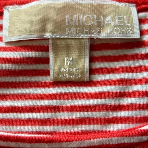 Michael Kors Cold Shoulder Top Women’s Medium Striped Coral EUC Short Sleeves - Picture 3 of 6